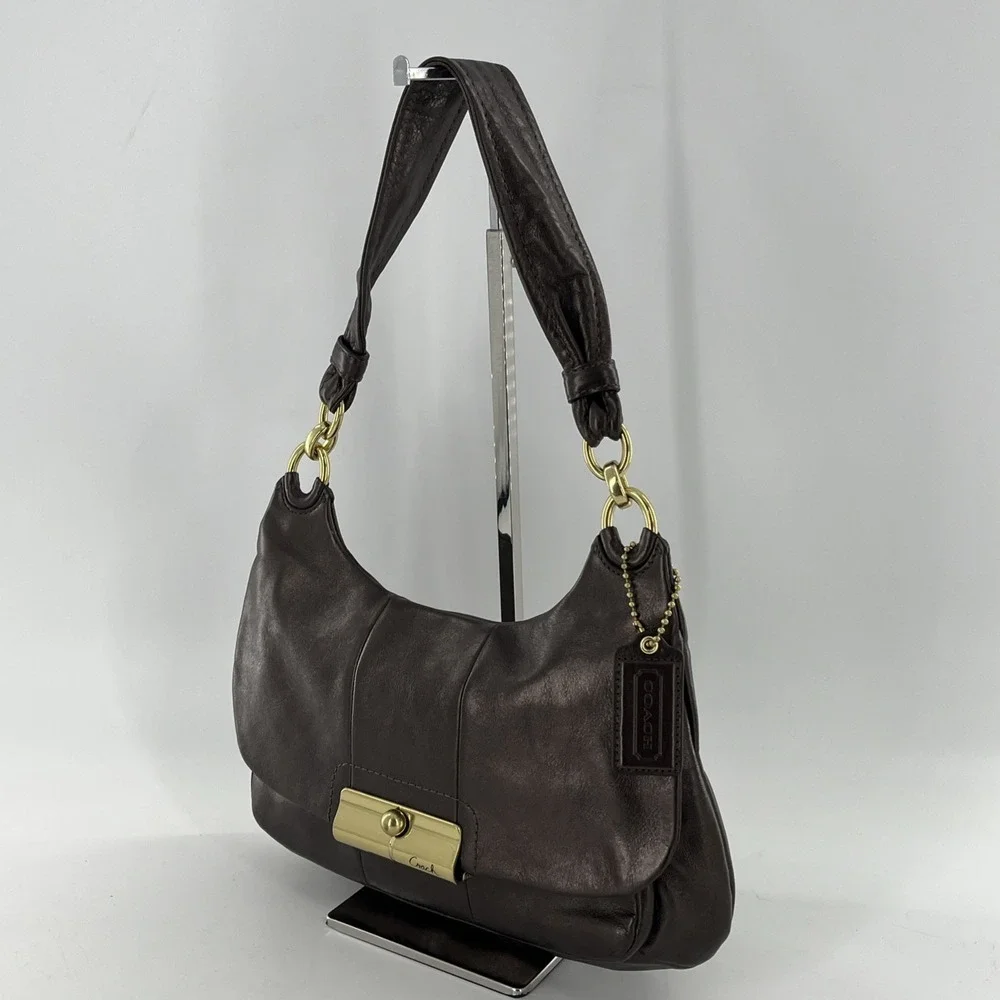 Coach Y2K Kristin Leather Hobo Shoulder‎ Flap Bag Metallic Bronze 18809 Hang Tag